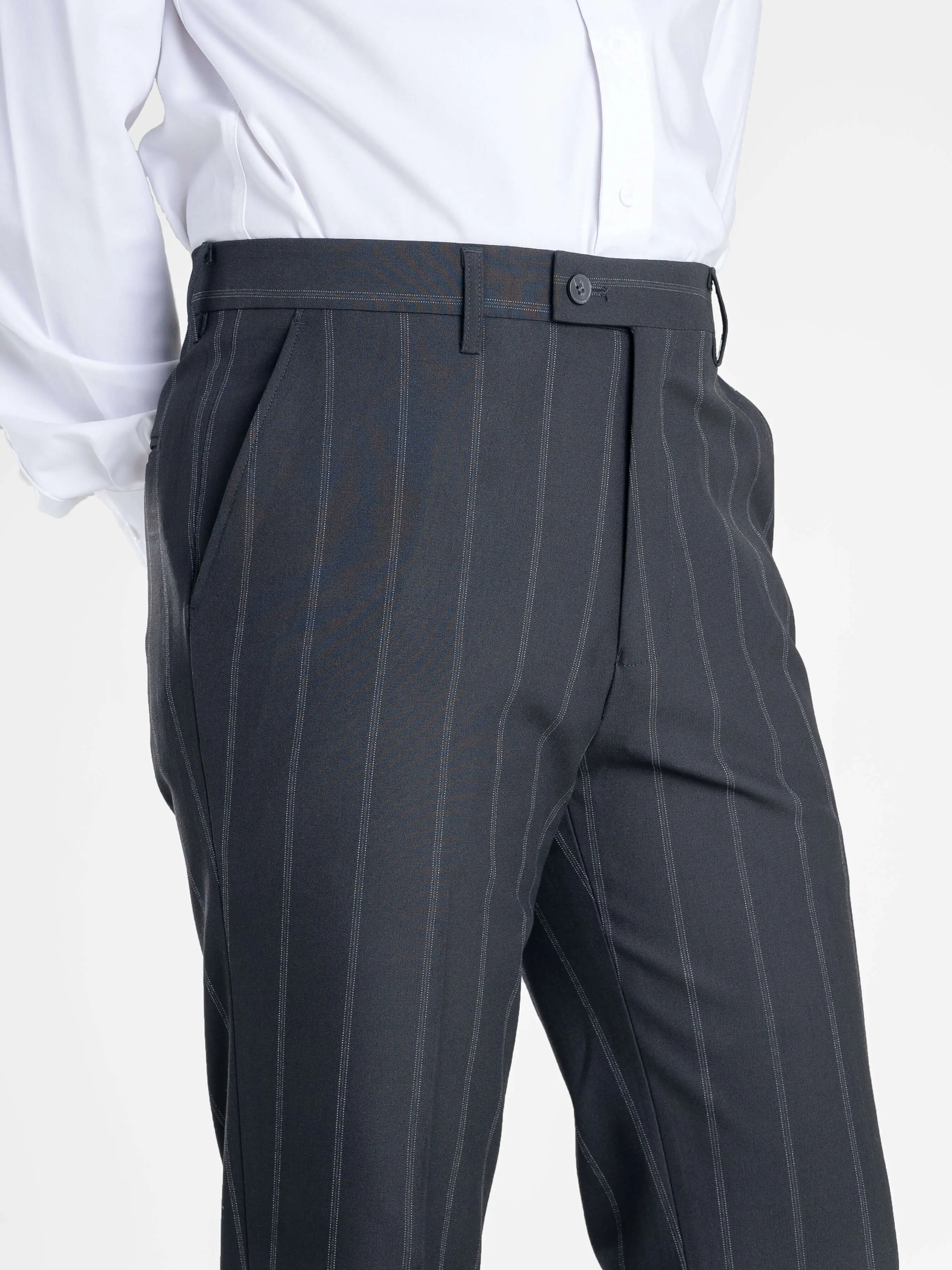 Trousers With Belt Loop -  Black Wide Stripes (Slim Straight)