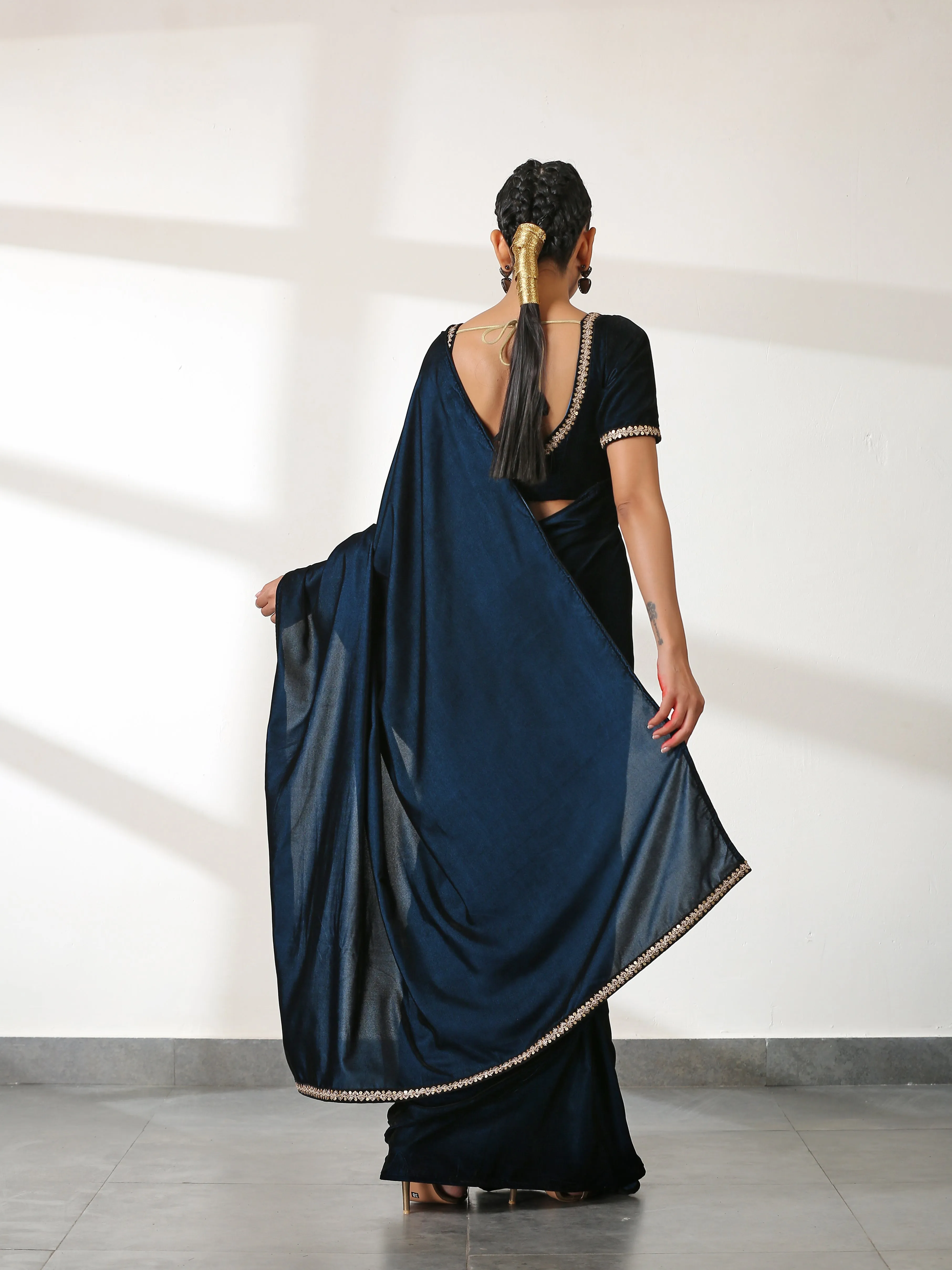 Velvet Peacock Feather Saree