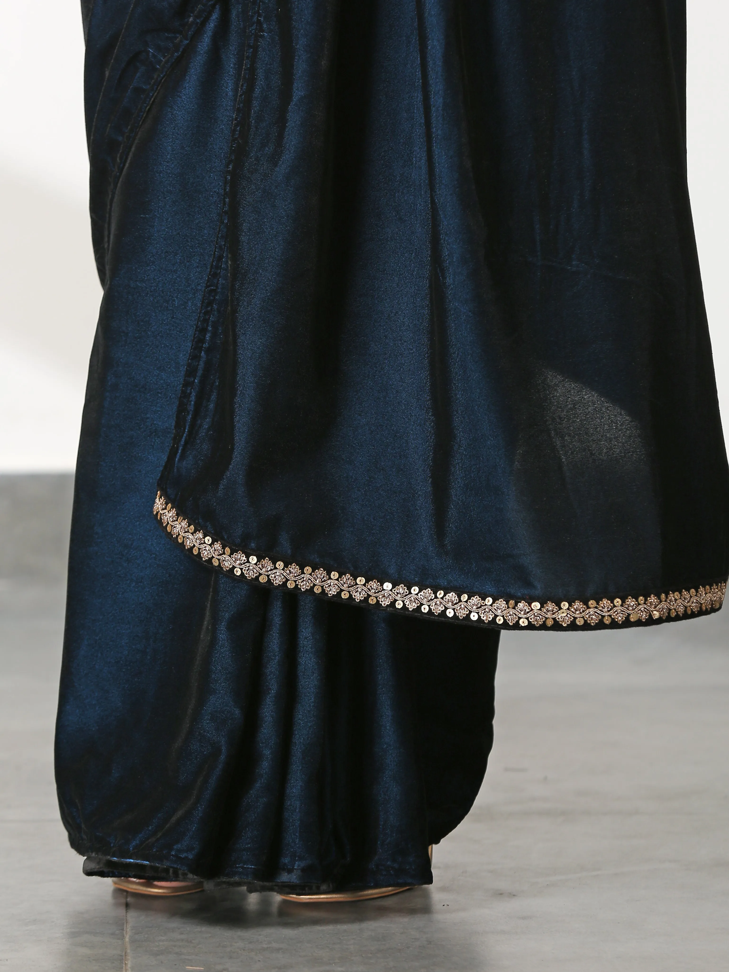 Velvet Peacock Feather Saree