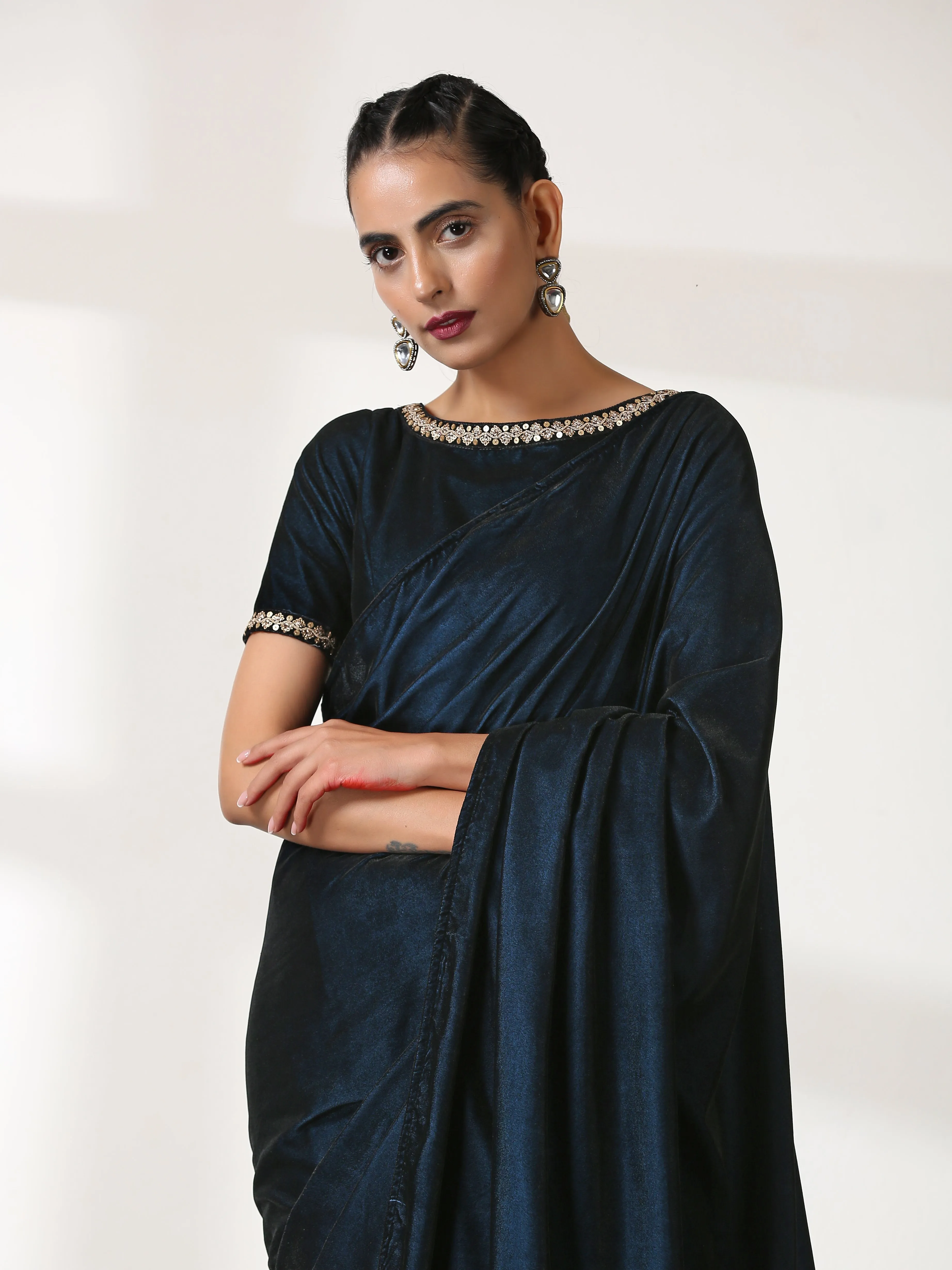 Velvet Peacock Feather Saree