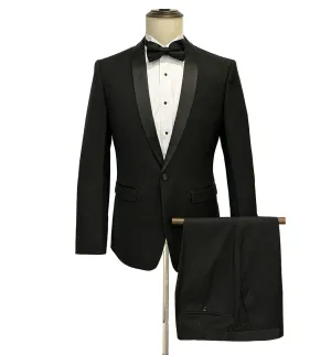 Vinci Slim Fit Tuxedo Suit - Black T-SS