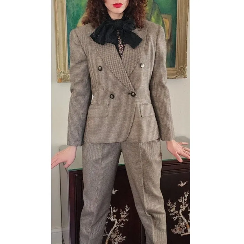 Vintage 90s Pant Suit Houndstooth Wool Jones New York / S