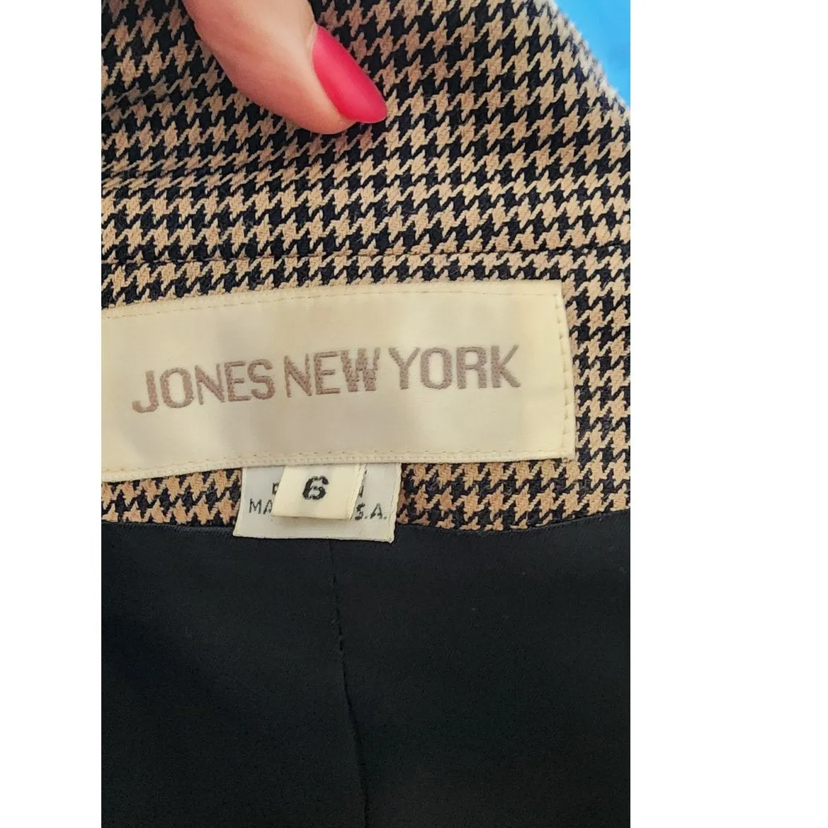 Vintage 90s Pant Suit Houndstooth Wool Jones New York / S