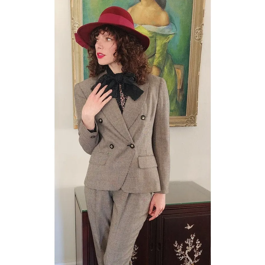 Vintage 90s Pant Suit Houndstooth Wool Jones New York / S