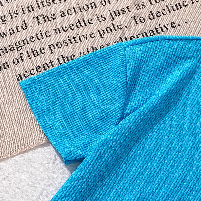 Waffle short-sleeved tops and shorts boys and girls two-piece suits
