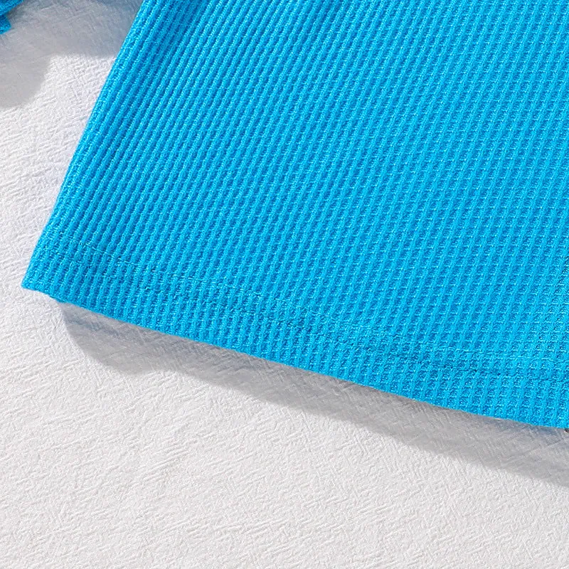Waffle short-sleeved tops and shorts boys and girls two-piece suits