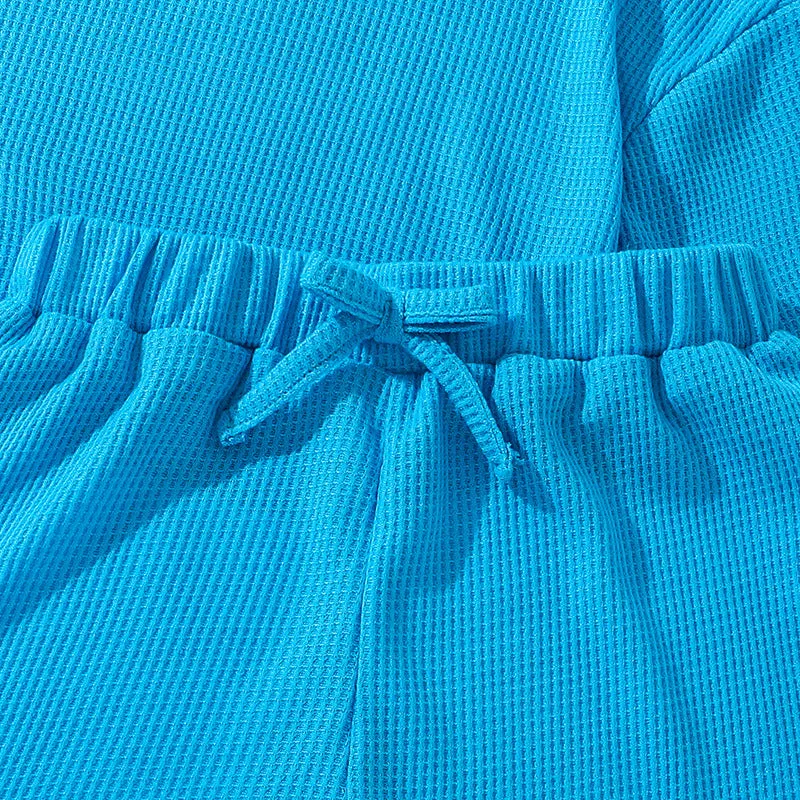 Waffle short-sleeved tops and shorts boys and girls two-piece suits
