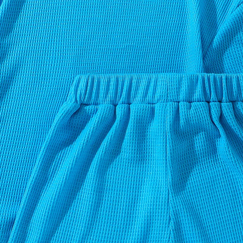 Waffle short-sleeved tops and shorts boys and girls two-piece suits