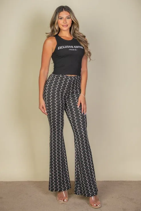 Wavy Print High Waist Flare Pants