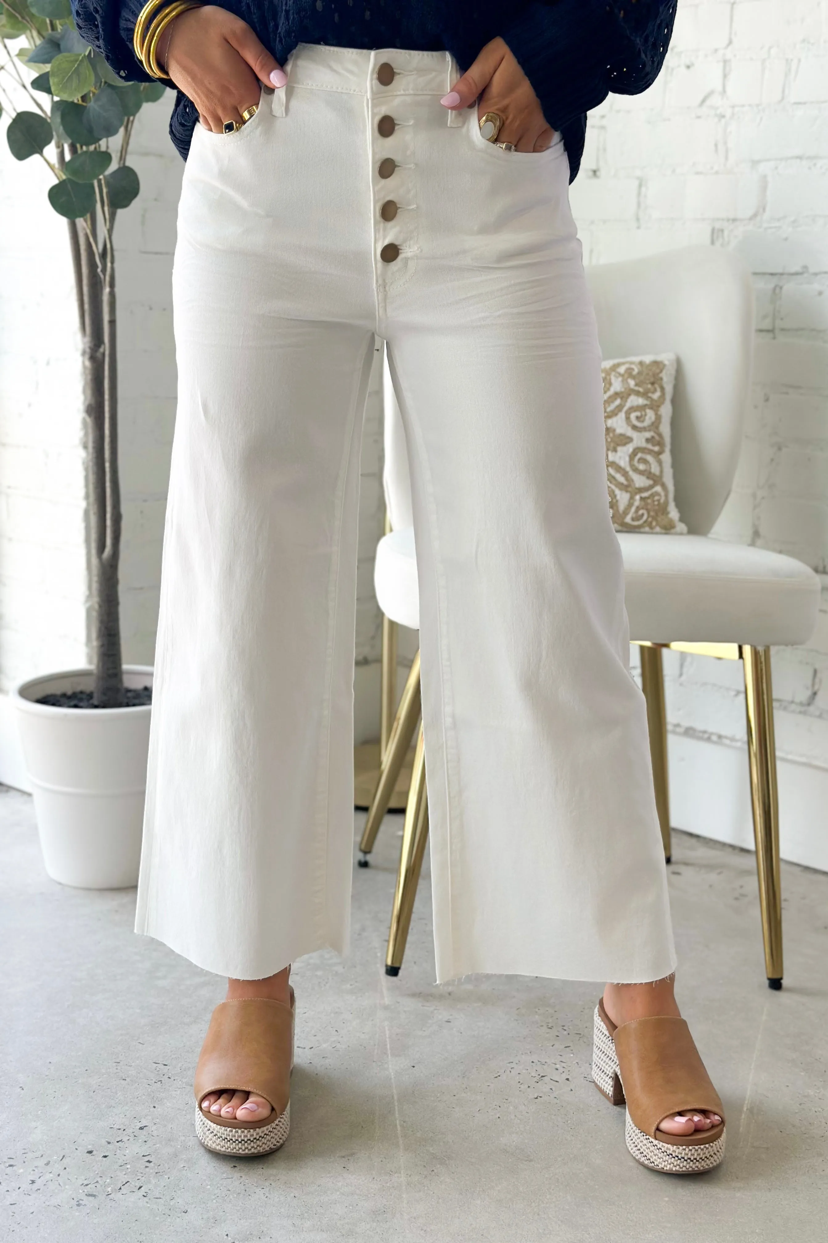 White Button Front Pants