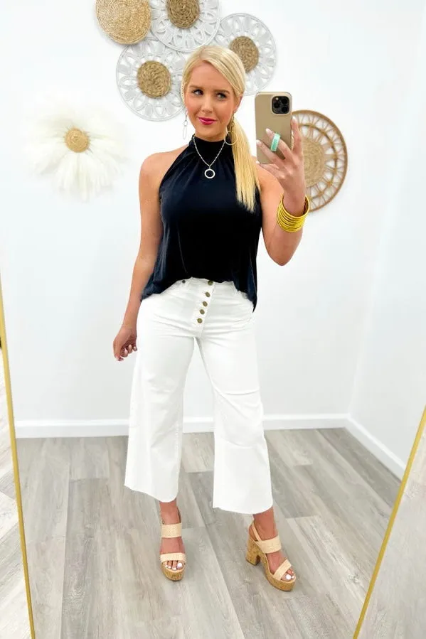 White Button Front Pants