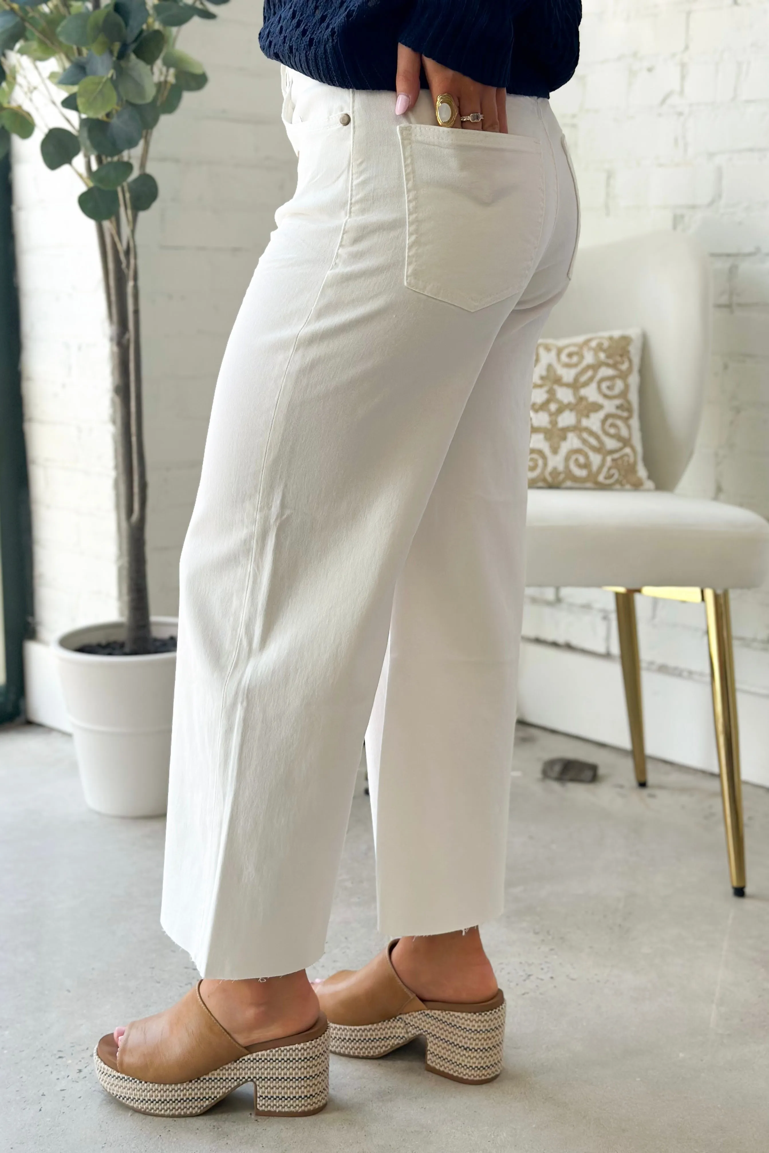 White Button Front Pants