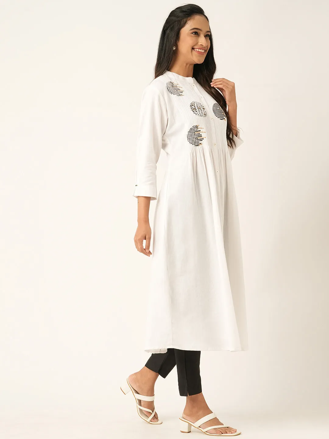 White Comfort Fit Cotton Kurta for Women Online in India - Zola