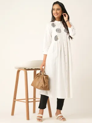 White Comfort Fit Cotton Kurta for Women Online in India - Zola