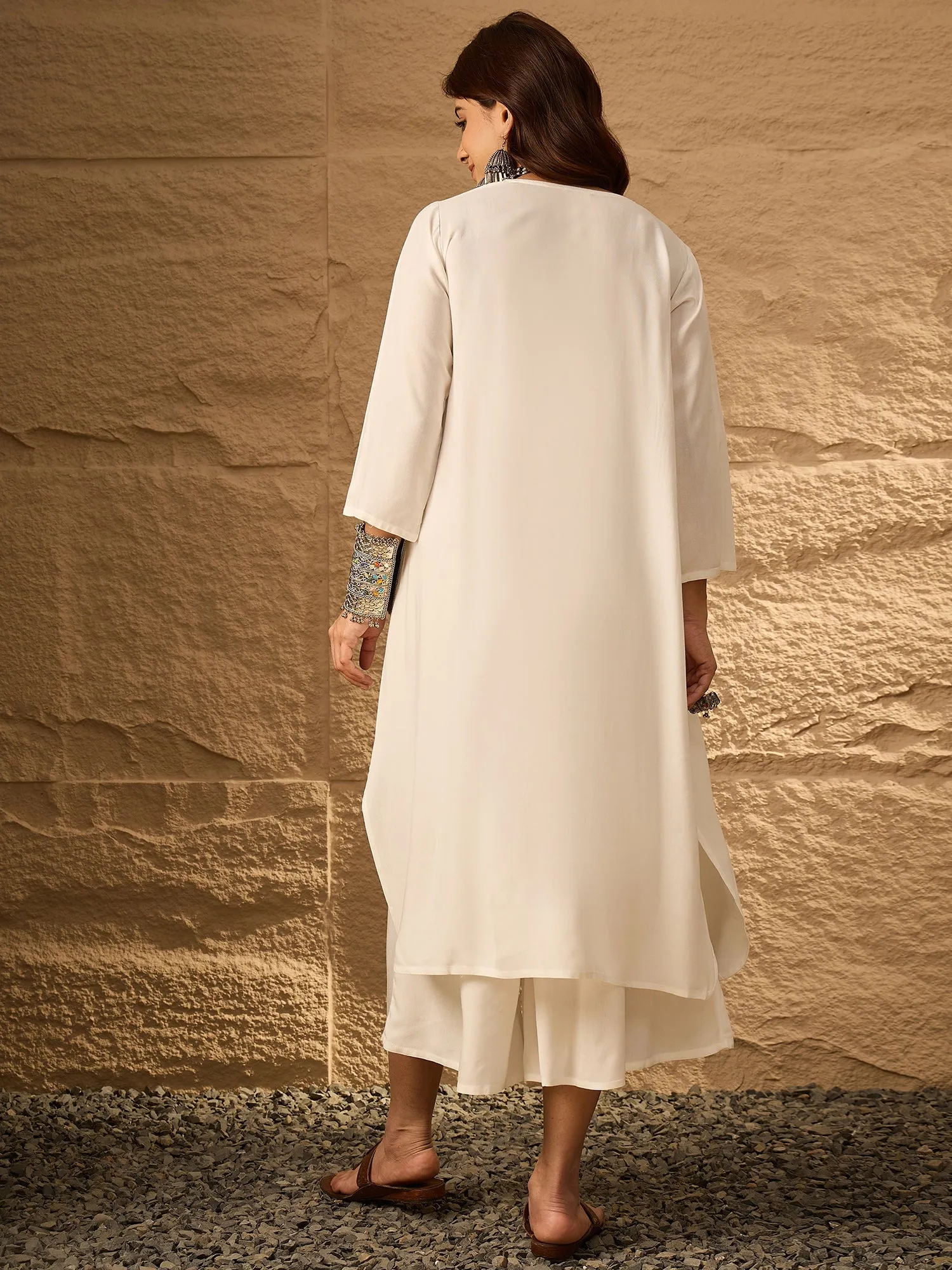 White Flared Kurta Palazzo Set