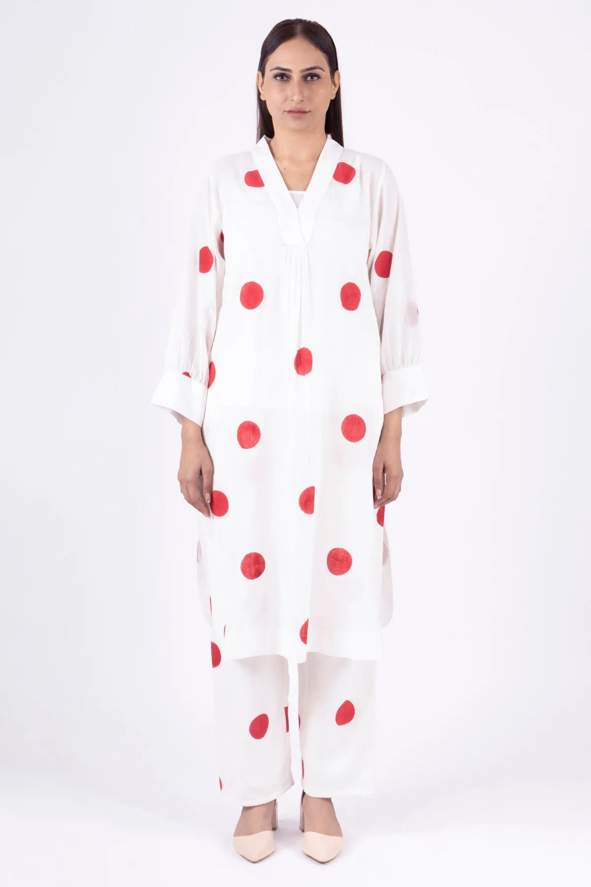 White Polka Dot Kurta & Pants