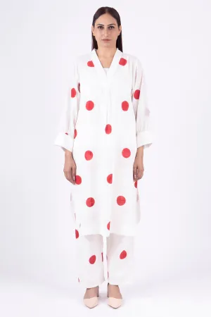 White Polka Dot Kurta & Pants