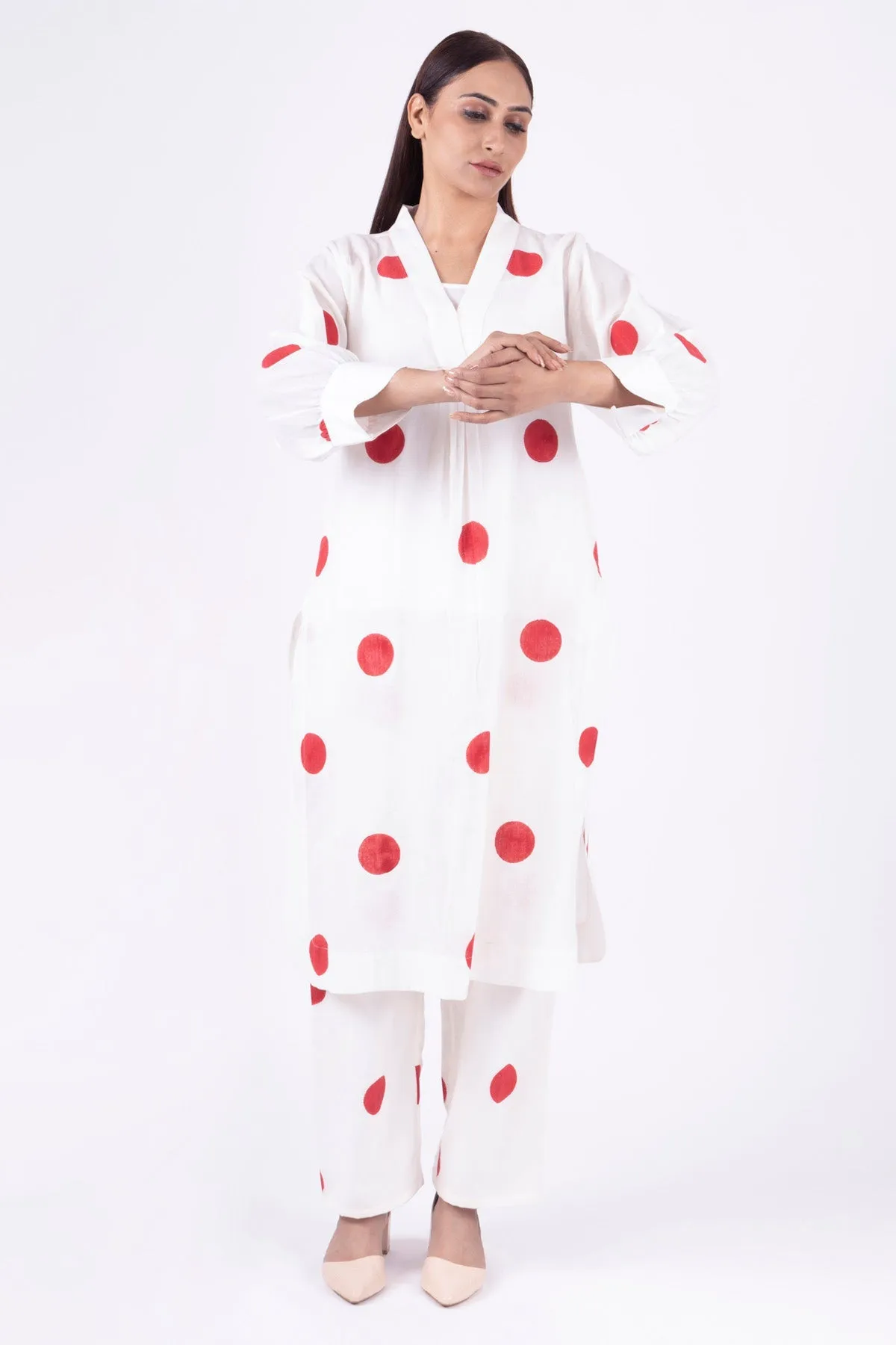 White Polka Dot Kurta & Pants