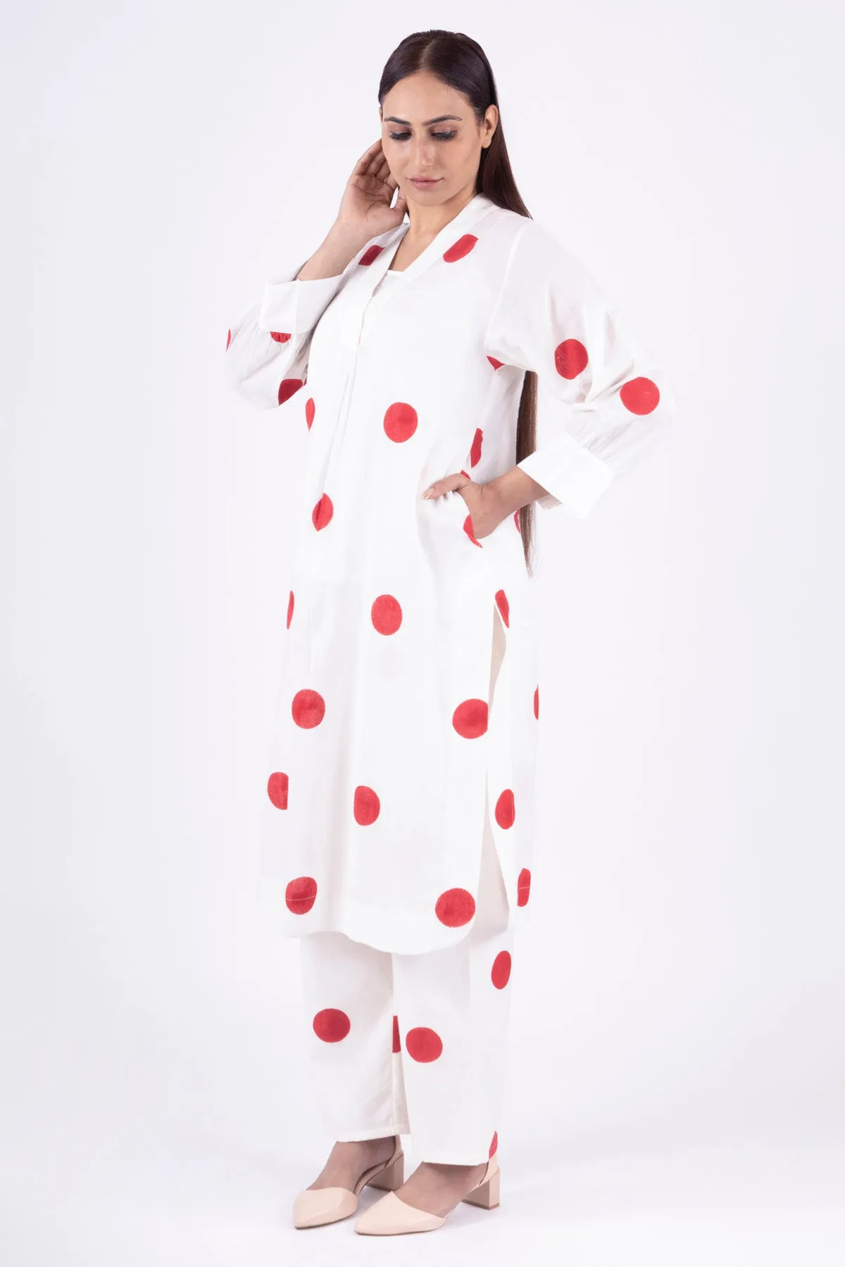 White Polka Dot Kurta & Pants