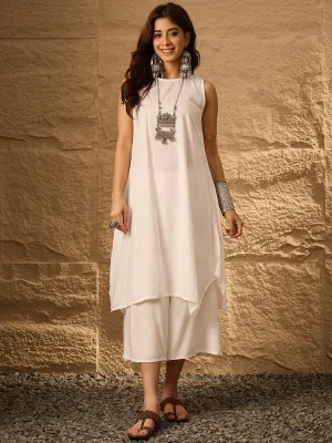 White Round Neck Short Palazzo Set