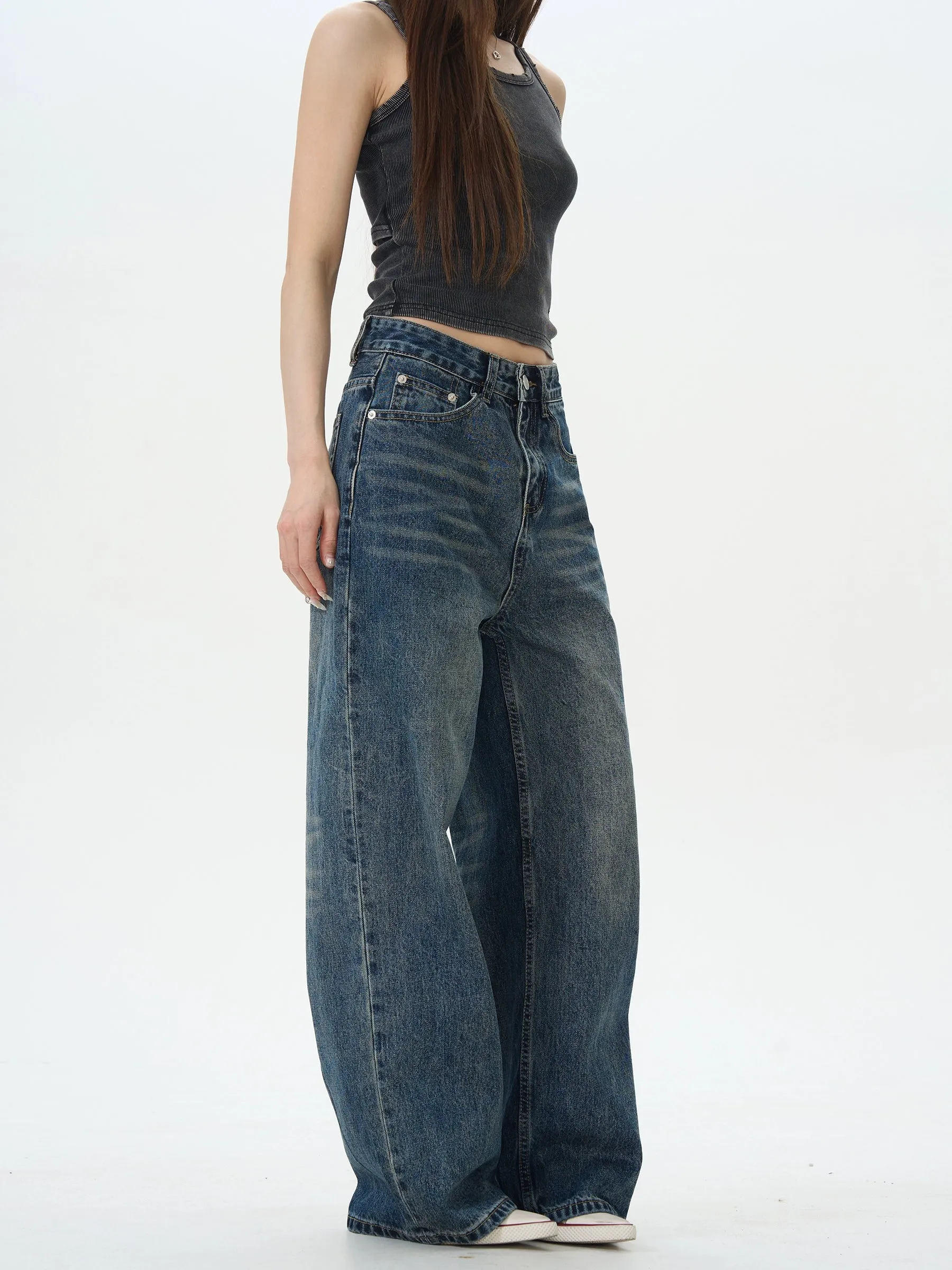 Wide-Leg Distressed Jeans