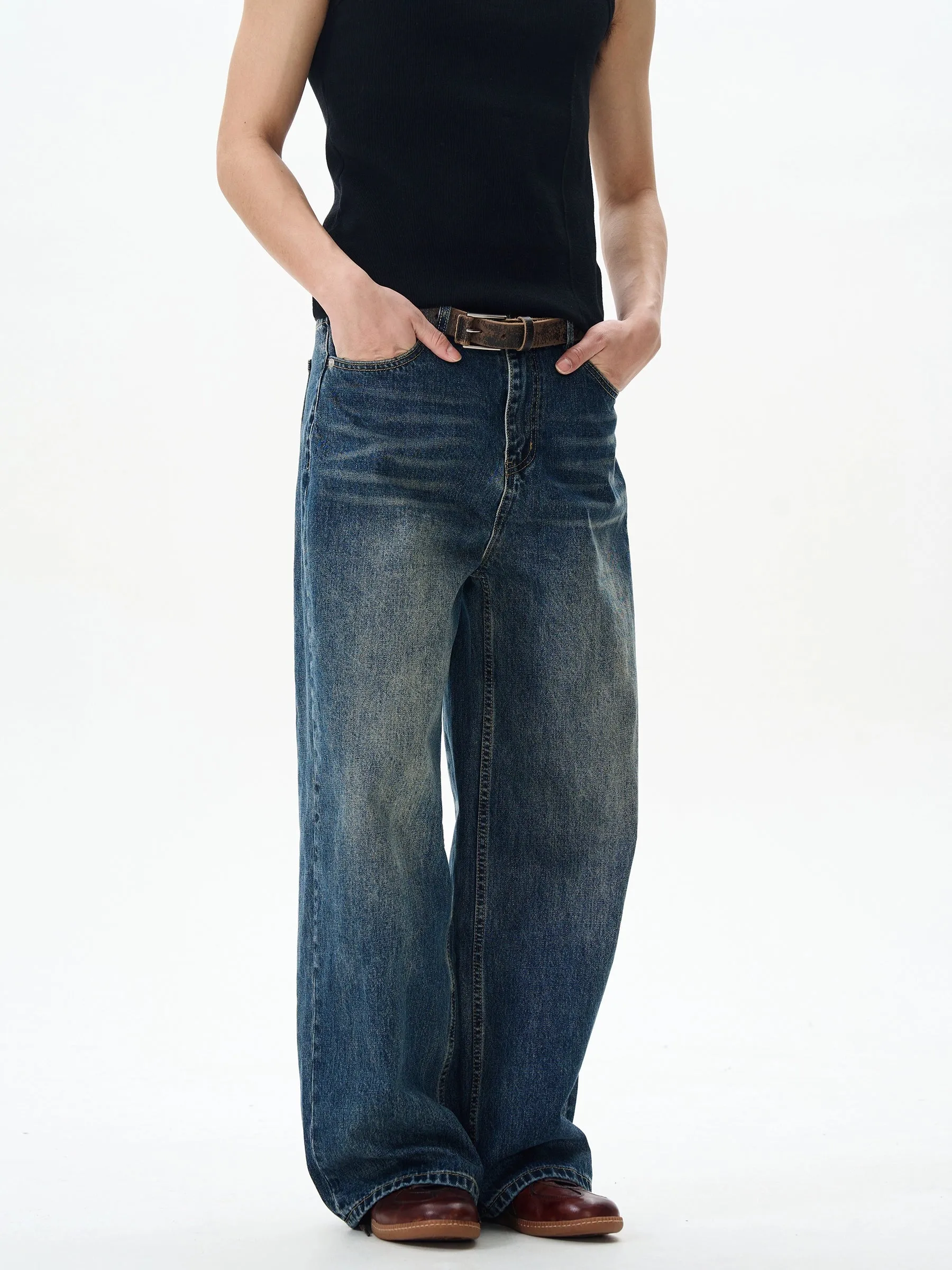 Wide-Leg Distressed Jeans