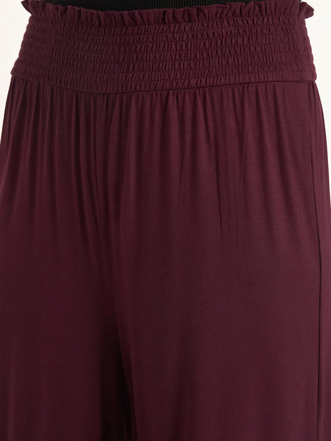 Wine Knit Smocking Detail Wide-leg Pants