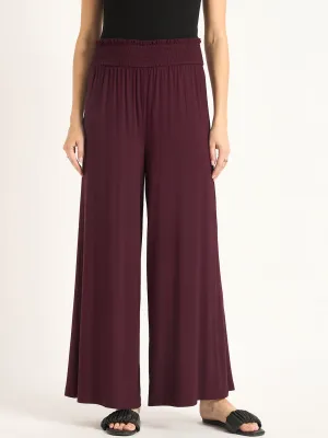 Wine Knit Smocking Detail Wide-leg Pants