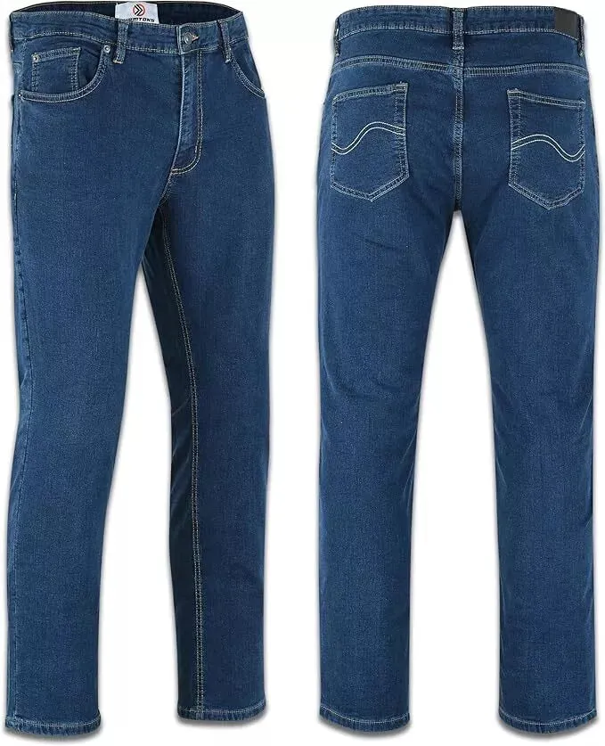 Winter Warm Mens Denim Pants Jeans Fleece Stretch Thick Straight Trousers