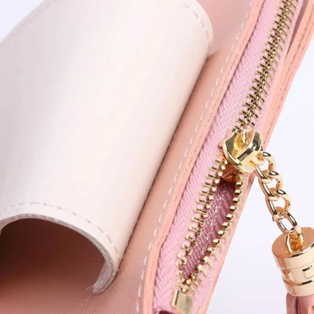 Women Pink PU Leather Short Wallet Trendy New Fashion  Vintage Mini Purses Cute Feather Design Wallets