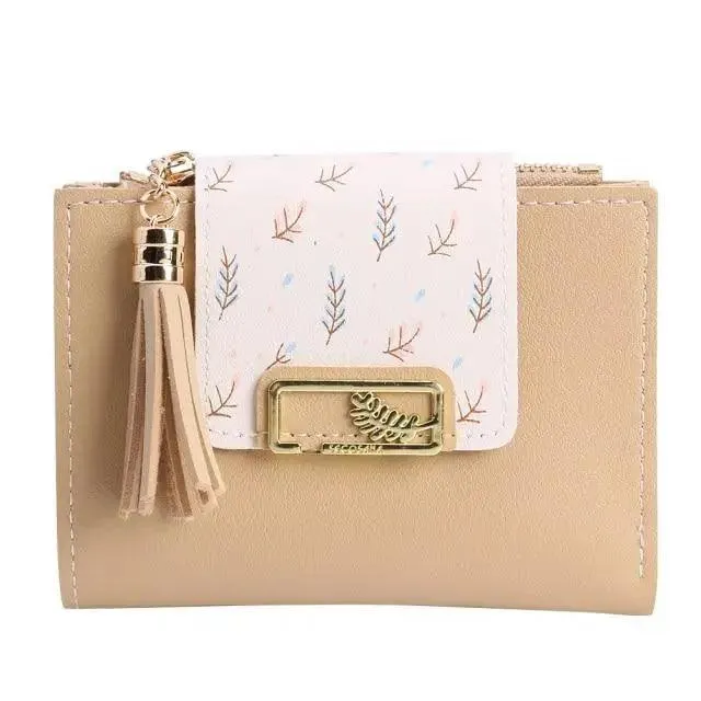 Women Pink PU Leather Short Wallet Trendy New Fashion  Vintage Mini Purses Cute Feather Design Wallets