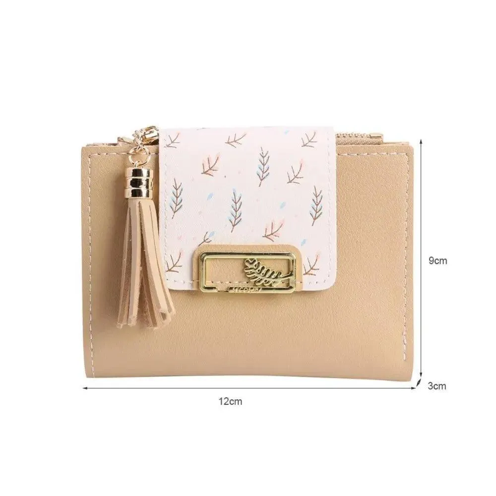Women Pink PU Leather Short Wallet Trendy New Fashion  Vintage Mini Purses Cute Feather Design Wallets