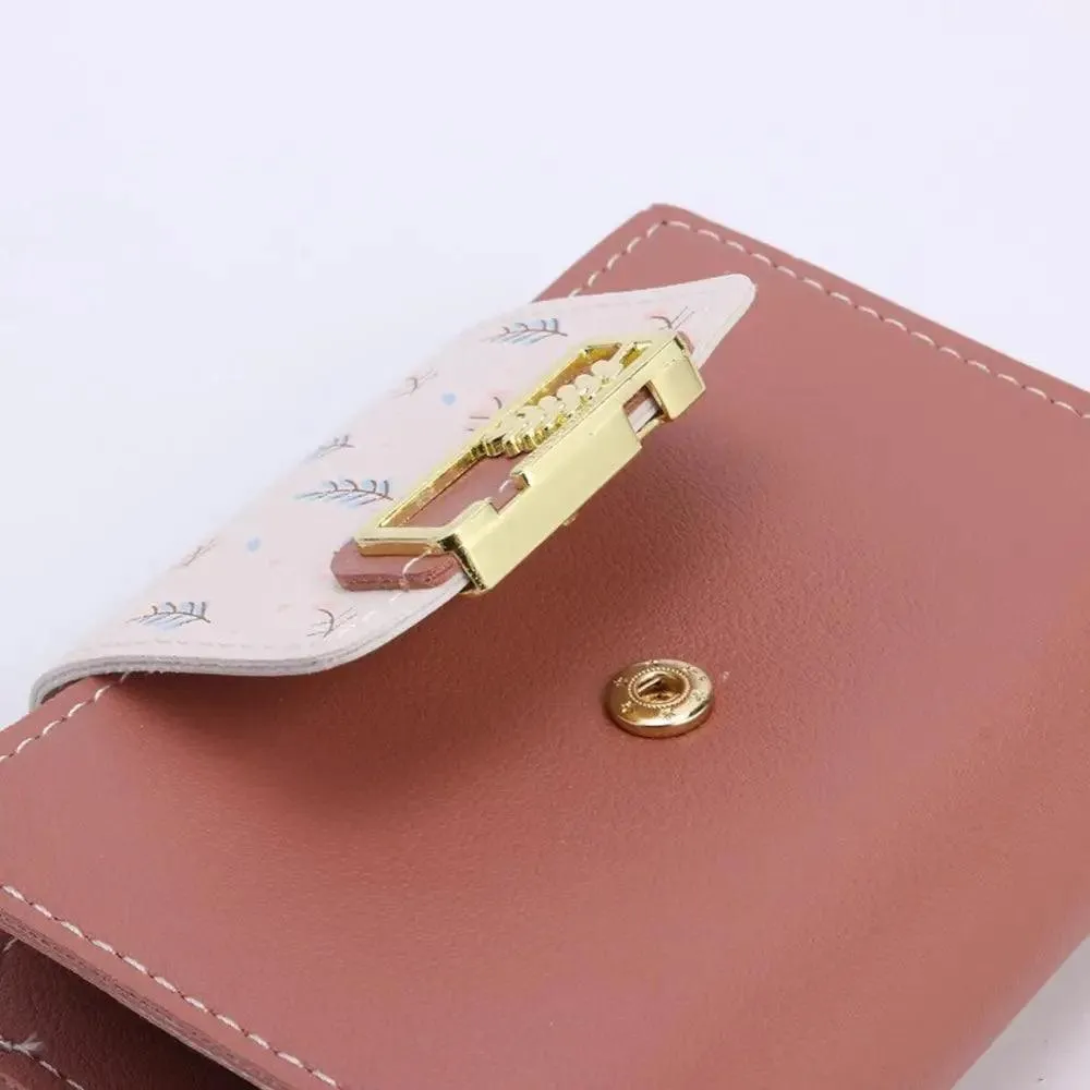Women Pink PU Leather Short Wallet Trendy New Fashion  Vintage Mini Purses Cute Feather Design Wallets