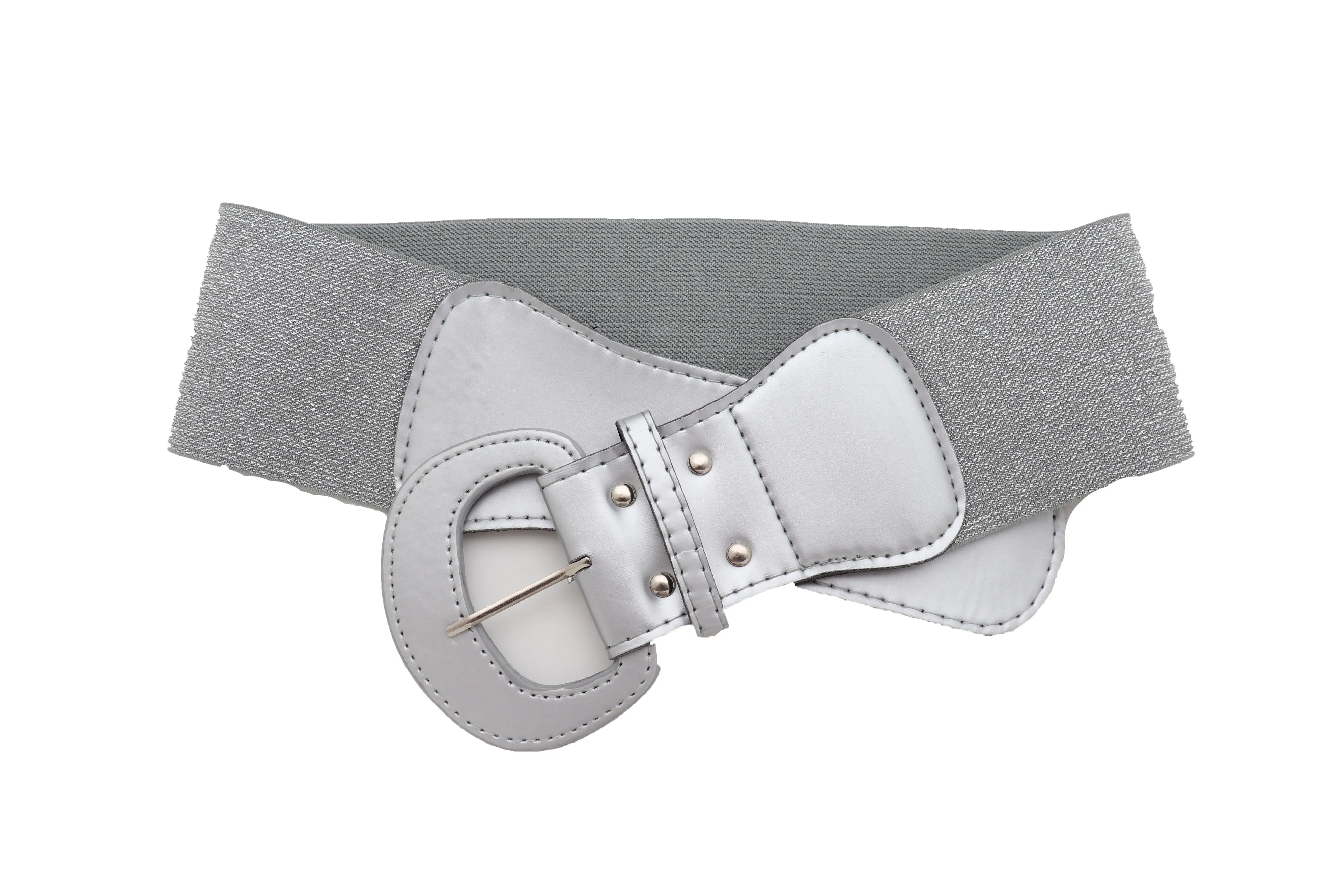 Women Silver Color Stretch Strap Cinch Waistband Cool Fashion Belt Hip High Waist Size M L