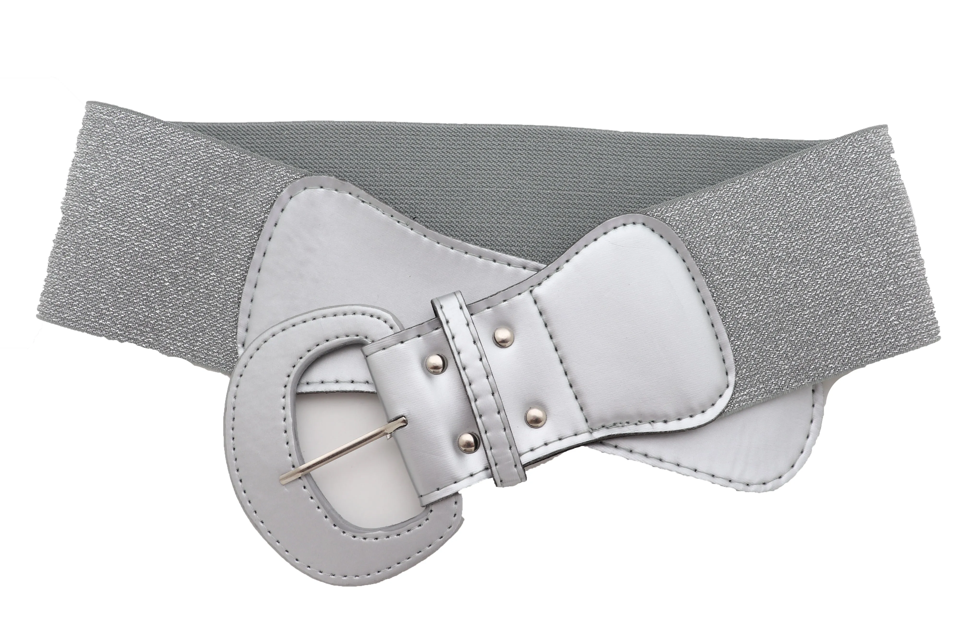 Women Silver Color Stretch Strap Cinch Waistband Cool Fashion Belt Hip High Waist Size M L