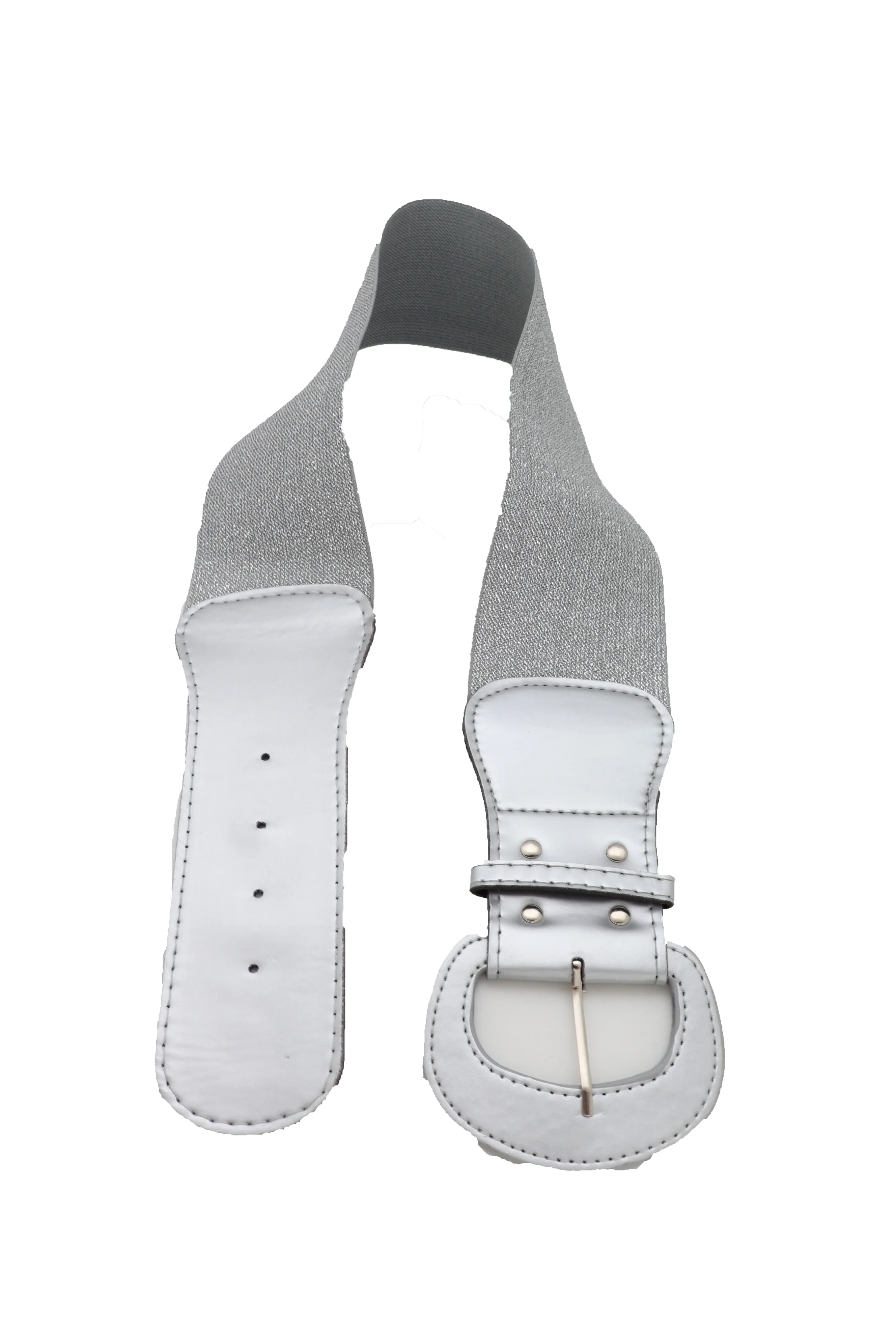Women Silver Color Stretch Strap Cinch Waistband Cool Fashion Belt Hip High Waist Size M L