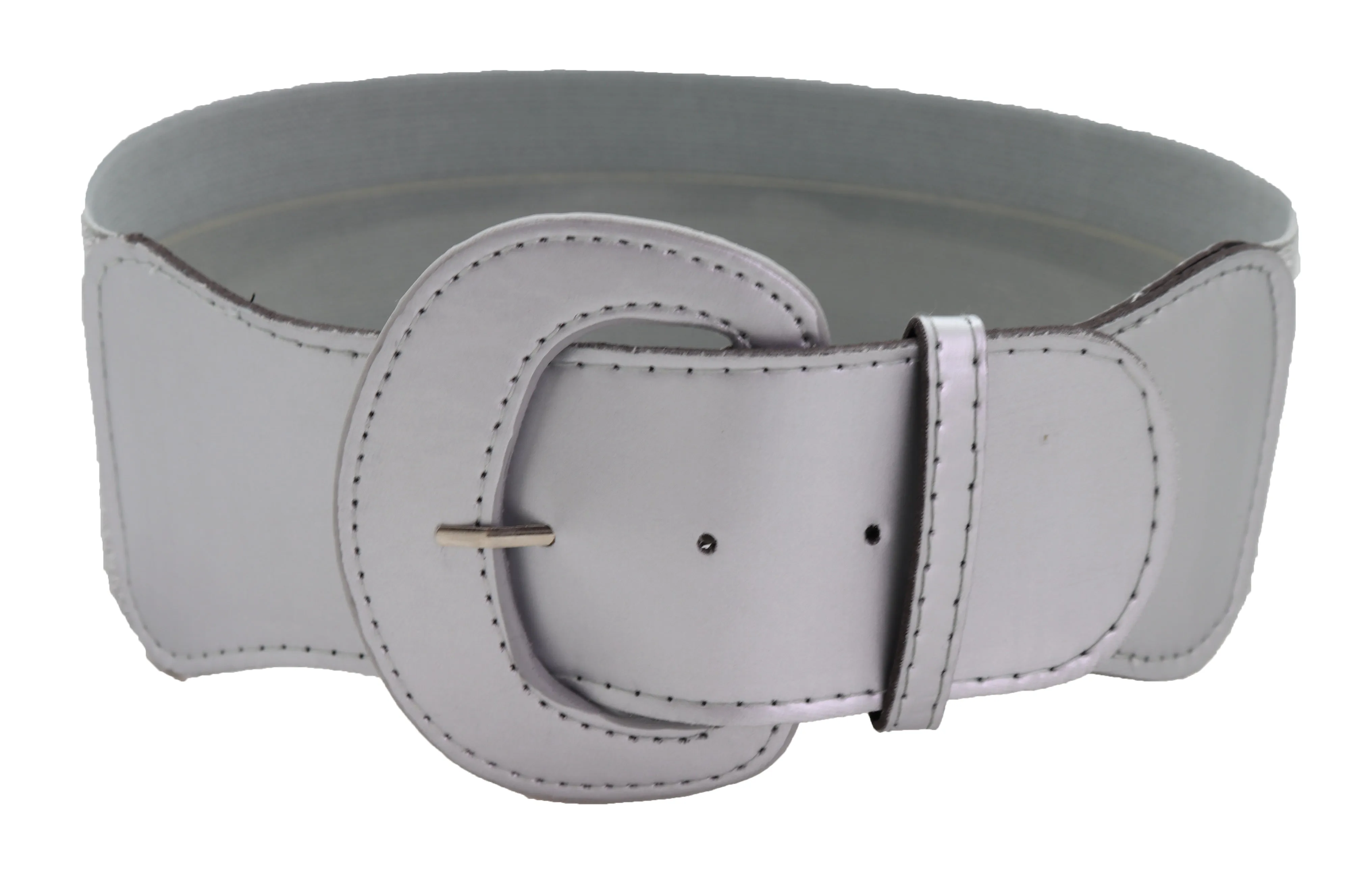 Women Silver Color Stretch Strap Cinch Waistband Cool Fashion Belt Hip High Waist Size M L