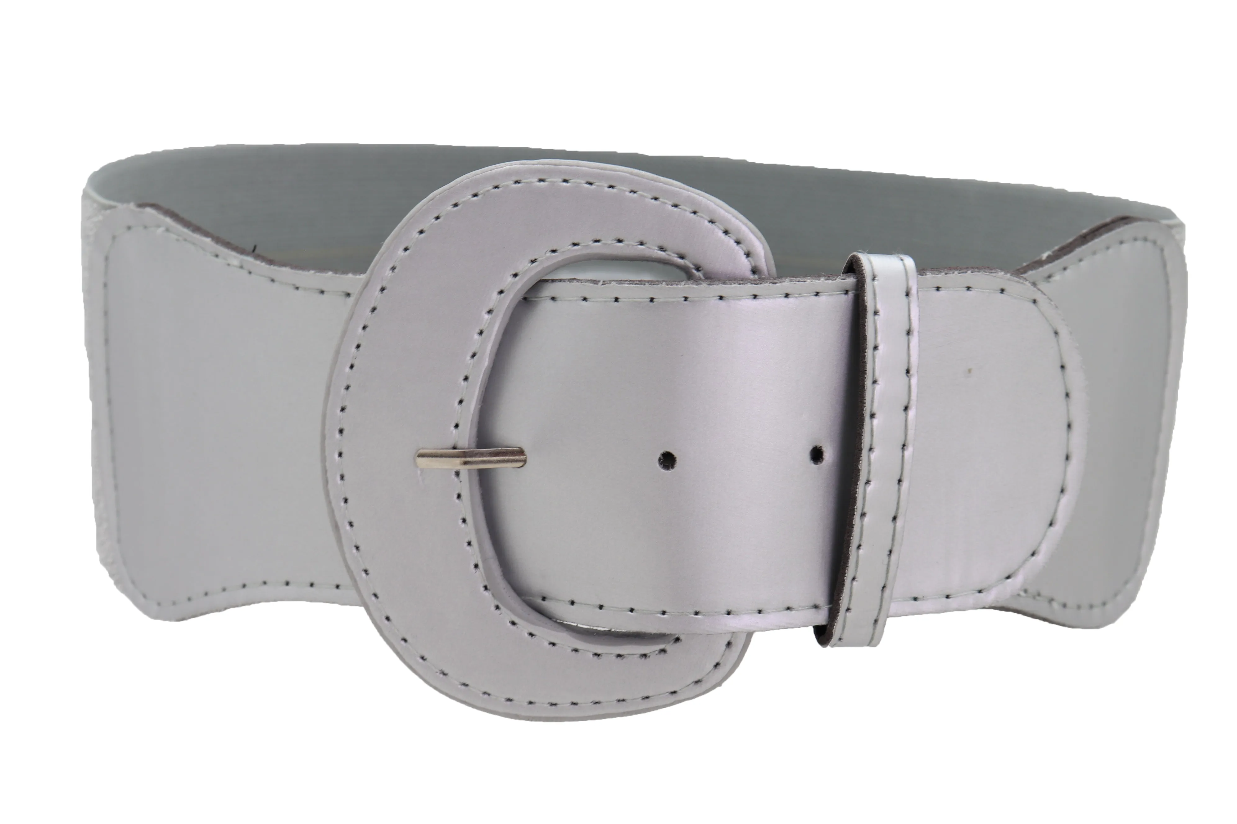 Women Silver Color Stretch Strap Cinch Waistband Cool Fashion Belt Hip High Waist Size M L