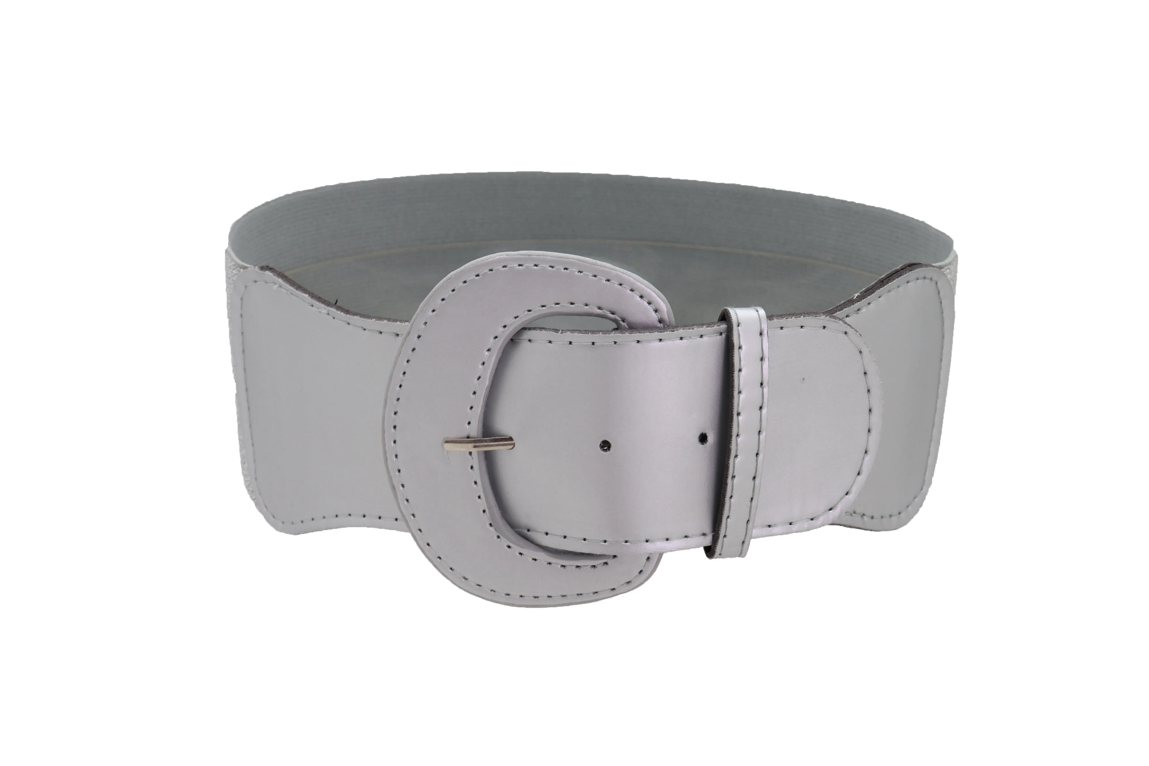 Women Silver Color Stretch Strap Cinch Waistband Cool Fashion Belt Hip High Waist Size M L