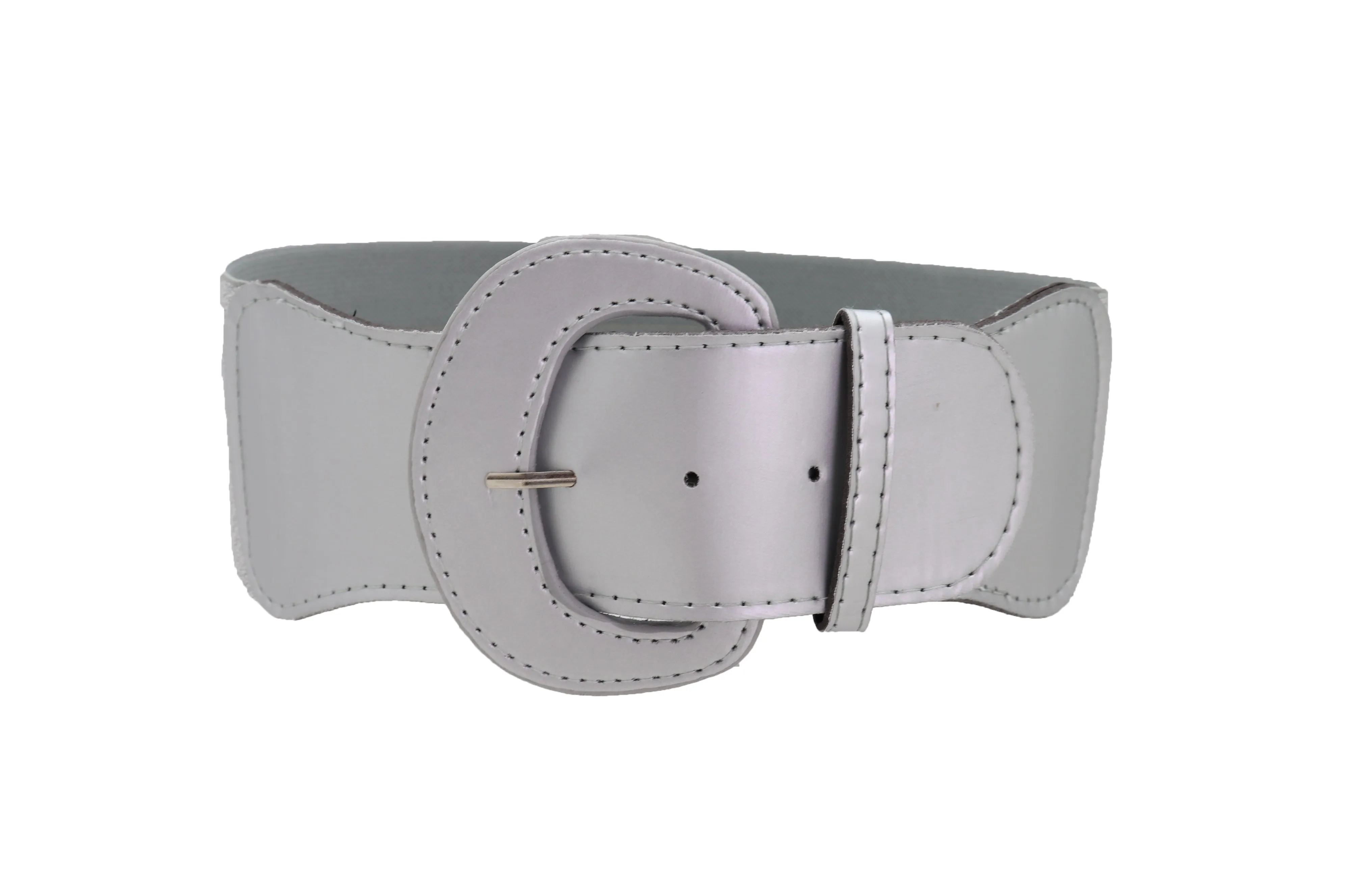 Women Silver Color Stretch Strap Cinch Waistband Cool Fashion Belt Hip High Waist Size M L
