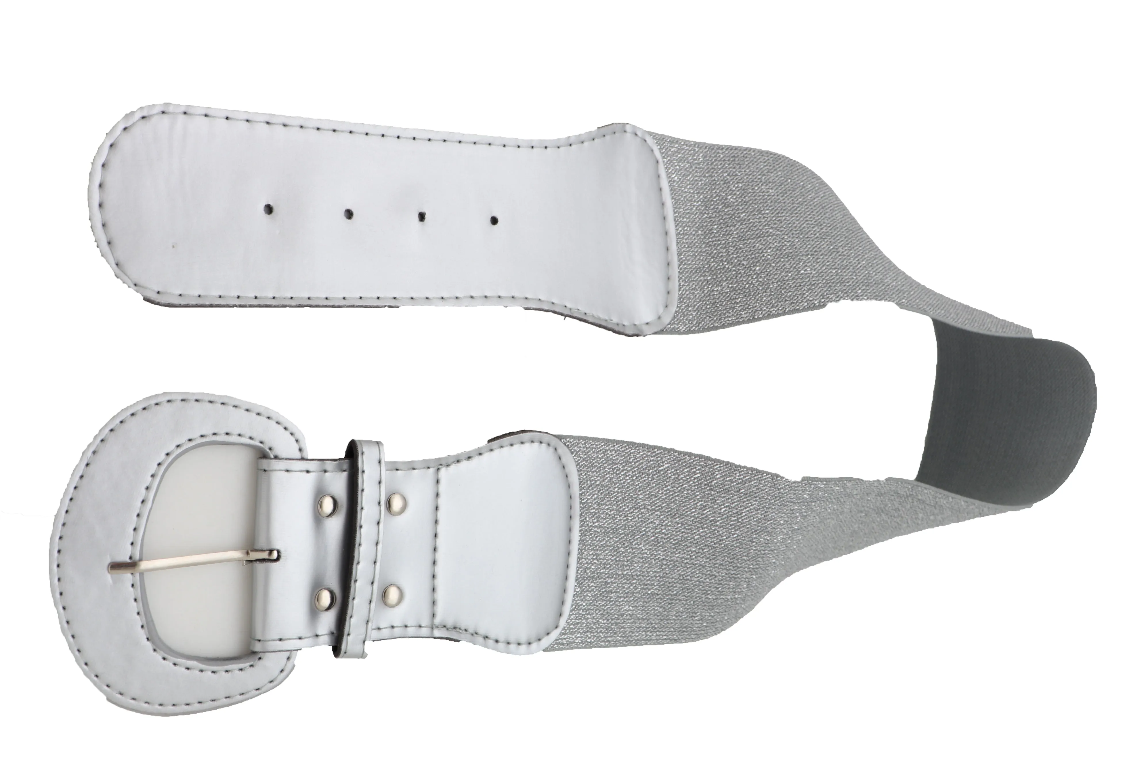 Women Silver Color Stretch Strap Cinch Waistband Cool Fashion Belt Hip High Waist Size M L
