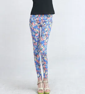 Women Summer Capris M L Plus Size 6 Color ,Young Girl Slim Floral Pants Printed Flower Skinny Straight Pencil Pants
