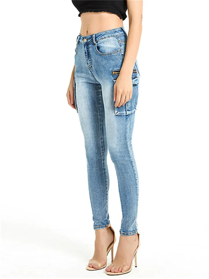 Women's Casual Style Slim Fit Multi-Pocket Long Denim Pants