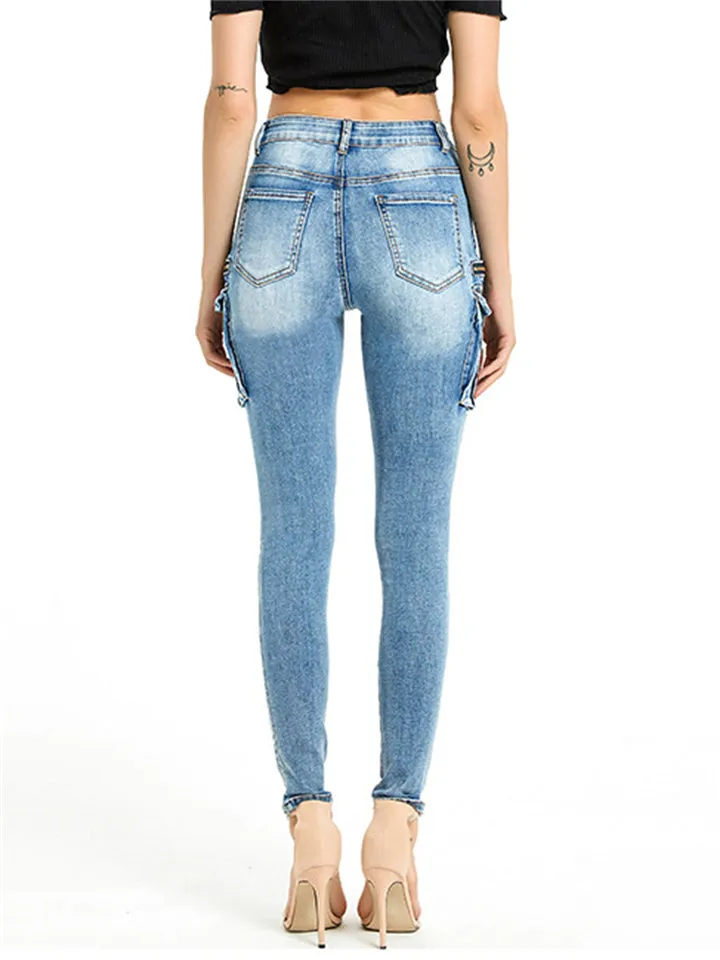 Women's Casual Style Slim Fit Multi-Pocket Long Denim Pants