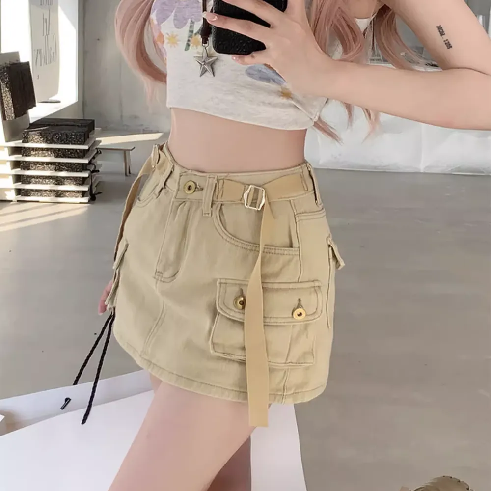 Women's Retro Solid Color Cargo Skirt