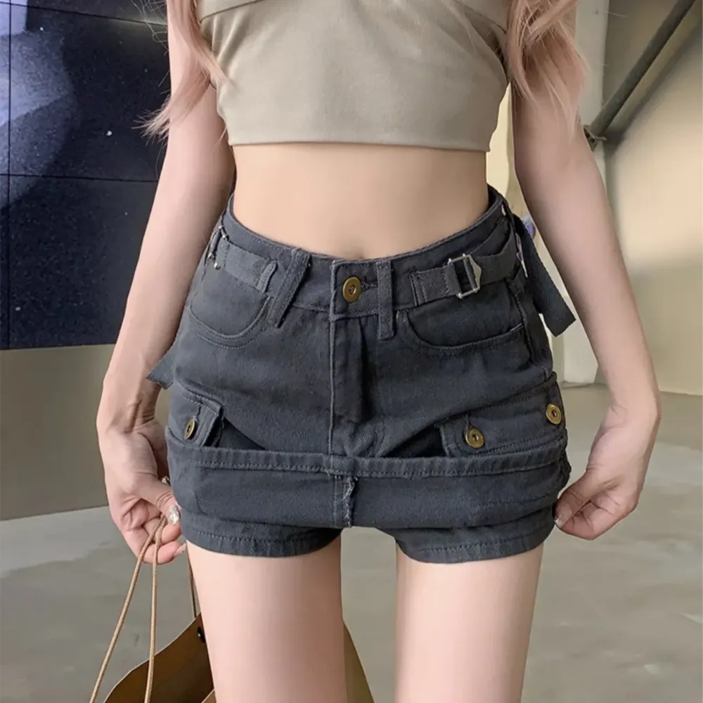 Women's Retro Solid Color Cargo Skirt