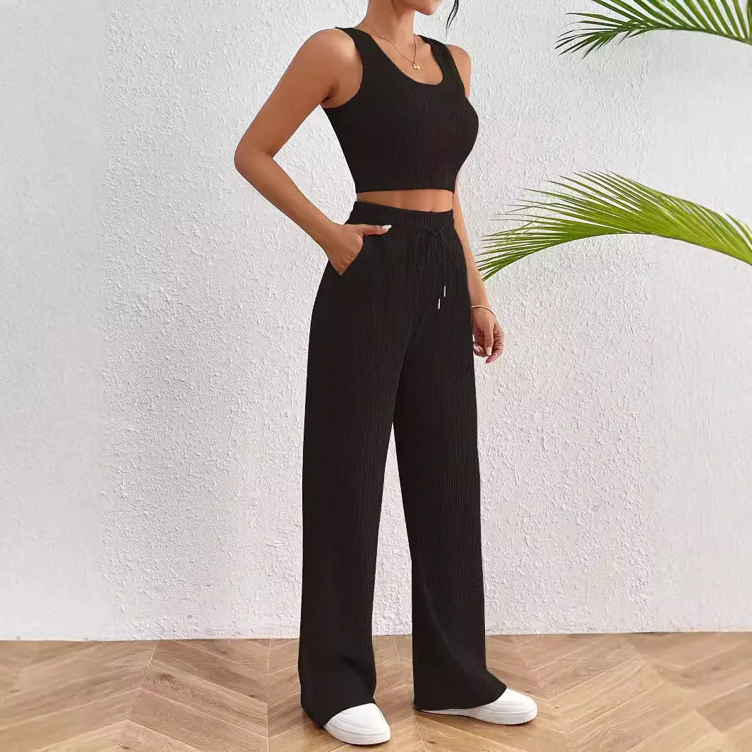 Women's Sports Fashion Casual Vest Loose pants Two-piece Set