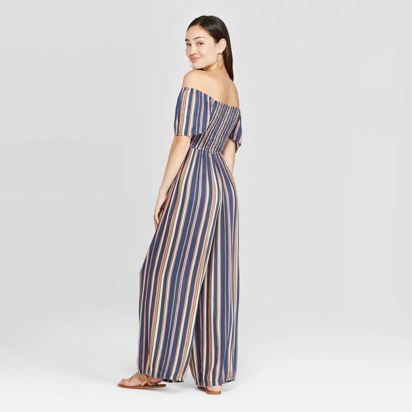 Xhilaration Short Sleeve Off The Shoulder Smocked Top Jumpsuit