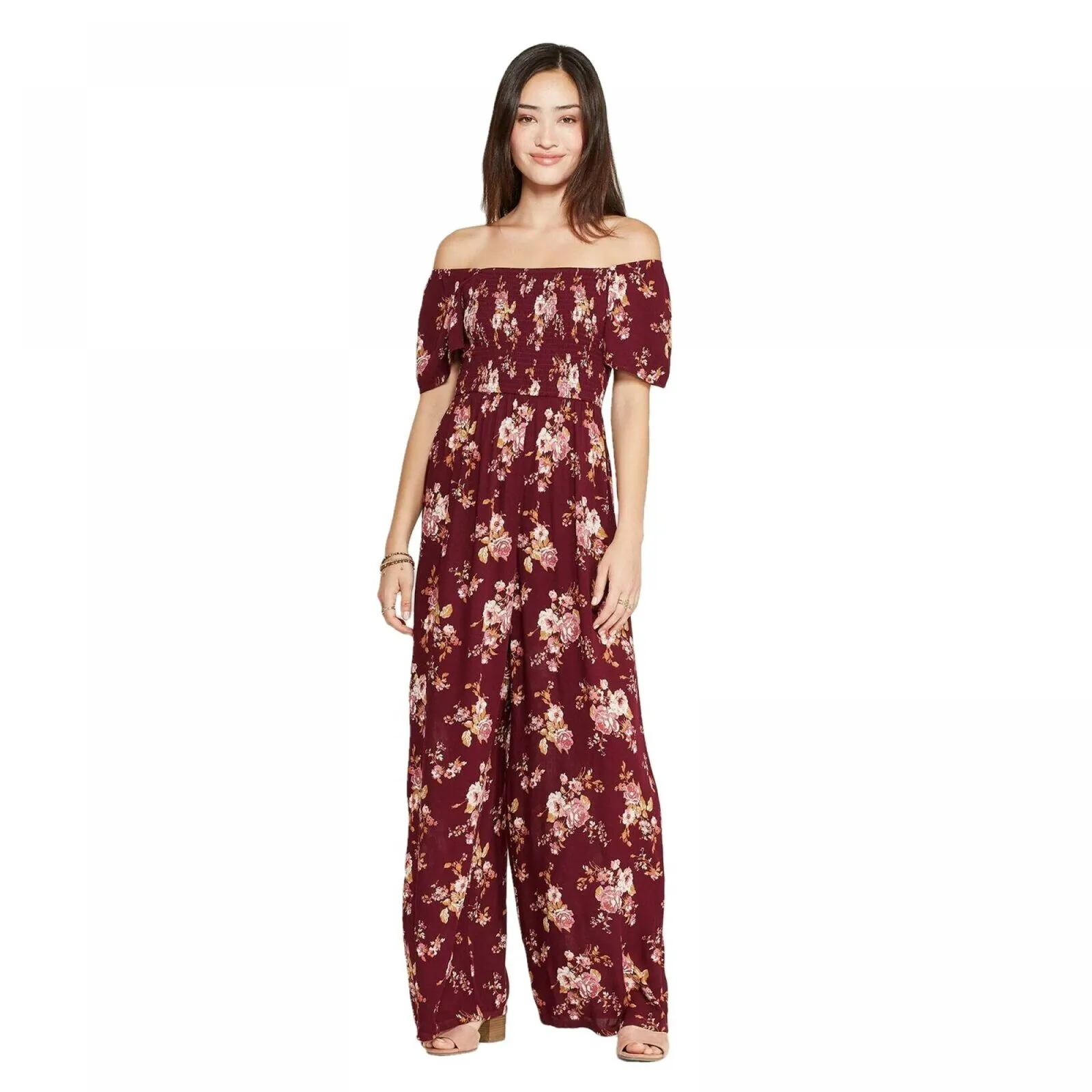 Xhilaration Short Sleeve Off The Shoulder Smocked Top Jumpsuit