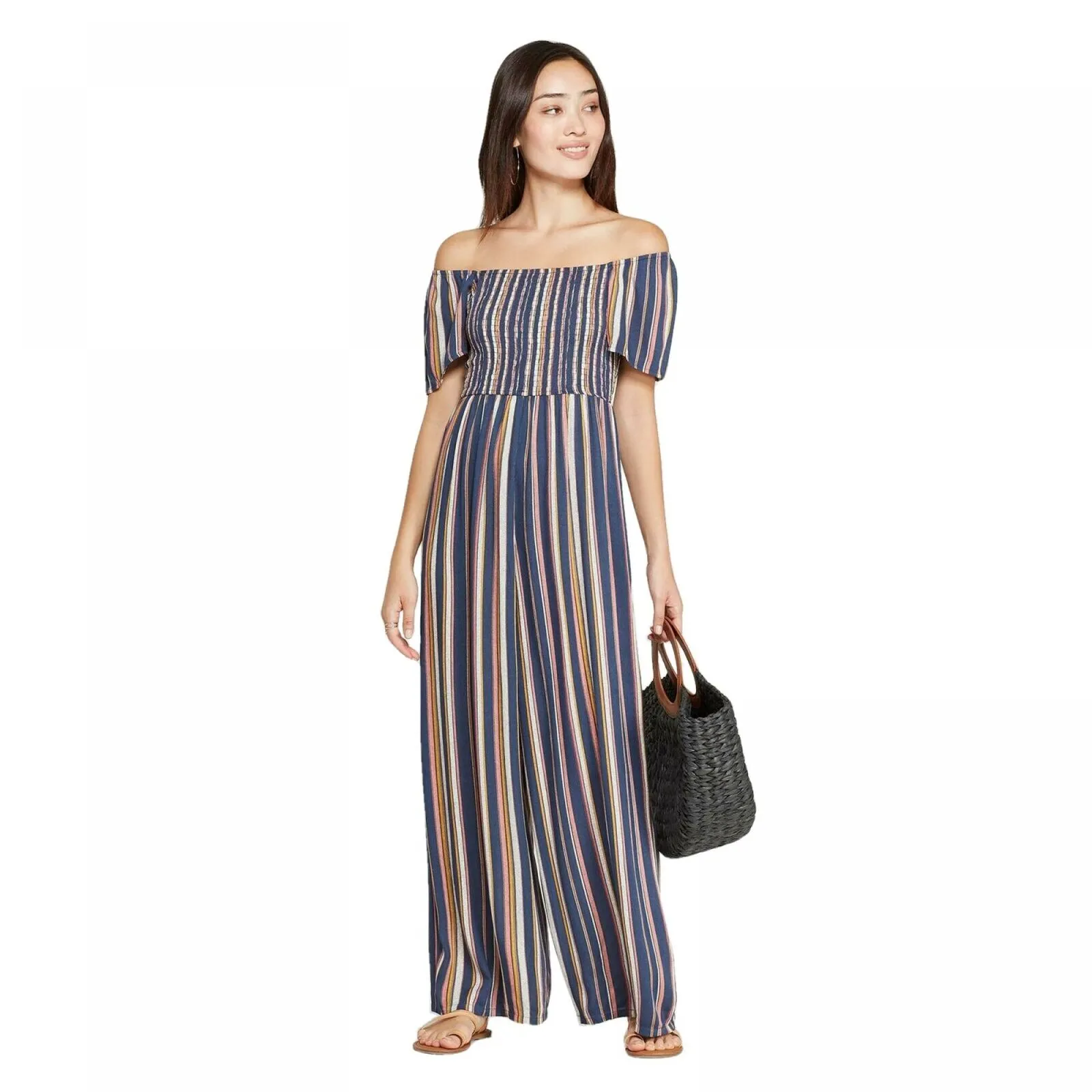Xhilaration Short Sleeve Off The Shoulder Smocked Top Jumpsuit
